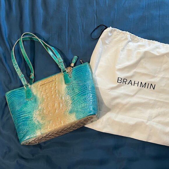 Brahmin Bag Light Blue & Tan with Dust Bag - Picture 1 of 4